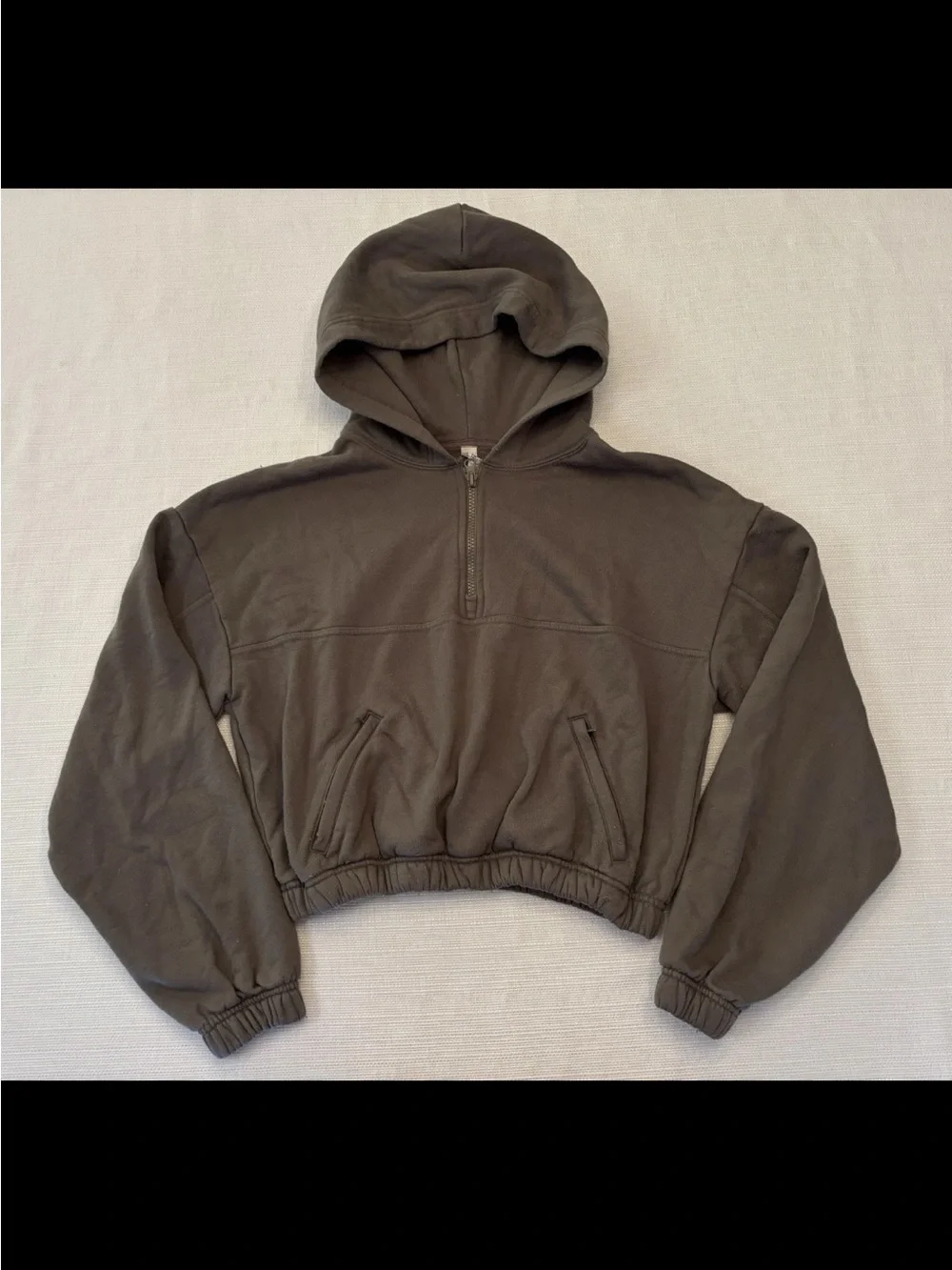 Alo Yoga Womens XS Refresh Stadium Half Zip Hoodie Brown Cropped French Terry